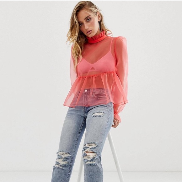 ASOS Tops - ASOS Organza Neon Peplum Top